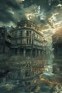 自然灾难城市排洪图片