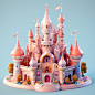 A lovely 3d rendering of a luxury castle, bright pastels, bright colors, icon design, Ul, Mac Conner's 3d rendering, popular on polycount, Hyperplane, 3d, C4D, bryce 3d, Low Polygon, oc rendering, a 3d rendering of a slice cute Luxury Castle, bright color