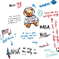 NASA宇航员星空图案衣服热转印烫画贴胶印烫画贴布柯式耐水洗