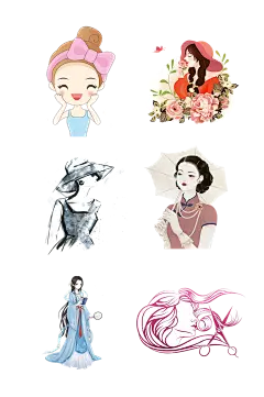 手绘古代时尚鲜花美女免扣元素002