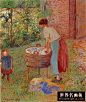 Camille Pissarro - Washerwoman, Eragny_画家Pissarro, Camille_高清油画大图下载_高仿画_古典油画_世界名画苑_Shijieminghua.com_全球艺术品欣赏门户！