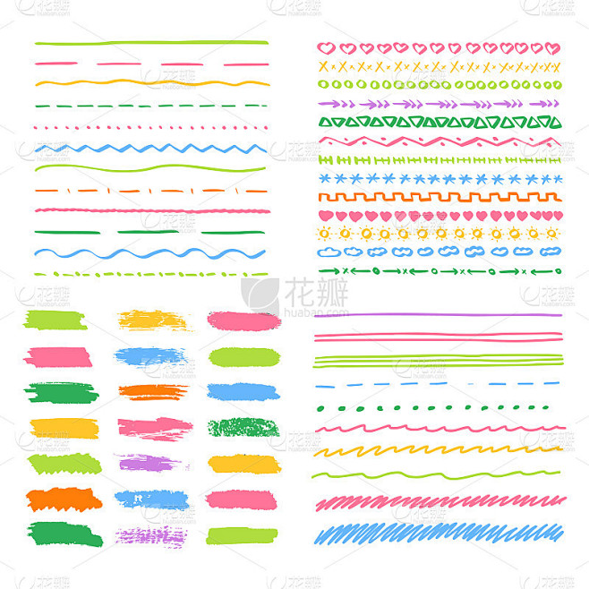 Set of hand drawn lines text labeling elements
