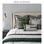 ELIN LONYAIN现代简约轻奢样板房沙发靠垫抱枕墨绿色绗缝靠包