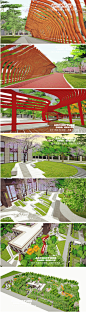 现代企业工业园办公区景观sketchup水景异形廊架树池观道路su模型-淘宝网