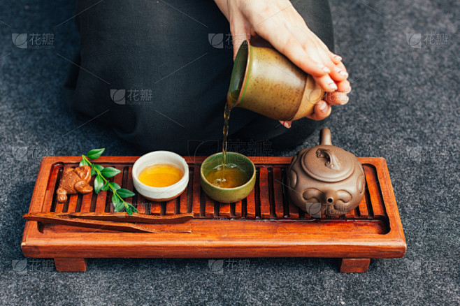 特写,传统,手,茶道,女人