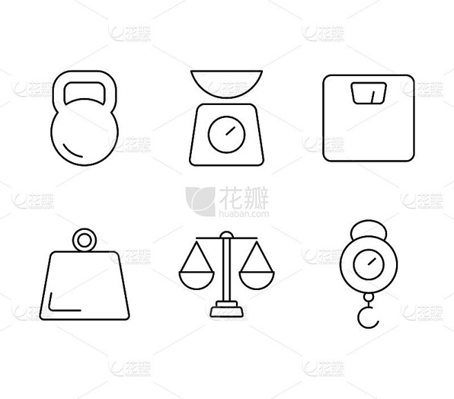 Weight measurement tools vector icons