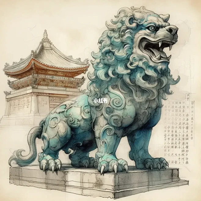 中式建筑设计，石狮子-花瓣网