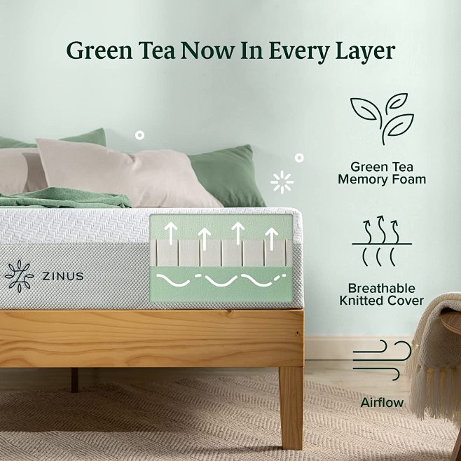 ZINUS 12 Inch Green Tea Luxe Memory Foam Mattress/Pressure