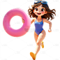 夏天软3D风夏日人物戏水泳圈冲浪元素