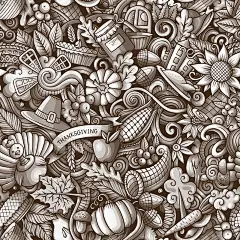 卡通可爱涂鸦手绘感恩节快乐无缝图案