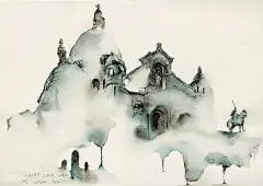 美麗的水彩渲染 寫意建築印象派插畫丨Sunga Park
