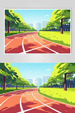 AI数字艺术扁平风校园球场操场插画-众图网