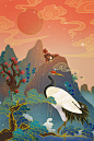 千库网_中国风重彩国潮仙鹤古松_插画编号68222