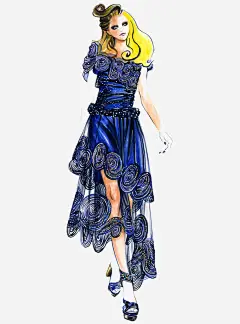手绘花裙女高清素材 人物 性感 模特 欧美风 美女 蓝裙 金发 免抠png 设计图片 免费下载