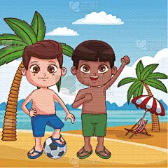 可爱的,动画片,海滩,小山羊,Sun Lounger,壁纸,自然美,夏天,天空