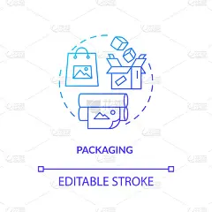 包装，礼品包装设计工作室概念图标。包装纸创意细线插图。环保袋及纸箱制造。矢量隔离轮廓RGB彩色绘图