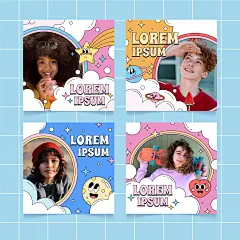 10款含字体90复古浪漫卡通可爱趣味表情包贴纸矢量AI插画设计素材-淘宝网