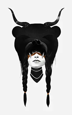 黑白牛头美女插画免抠素材_新图网 https://ixintu.com 插画 牛头 美女 黑白