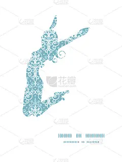 矢量浅蓝色漩涡缎跳女孩剪影图案框架