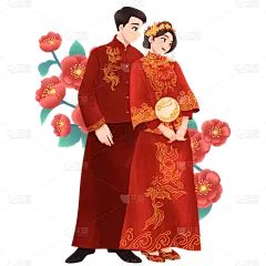 手绘-中式婚礼大尺寸人物插画贴纸1