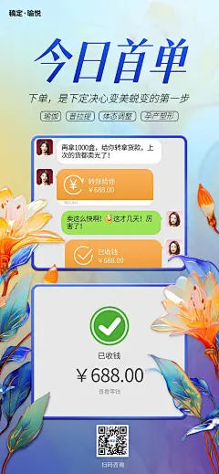 美业门店晒单全屏竖版海报虚拟自然3D花卉AIGC