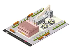 等距城市建筑房屋场景插画