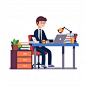 Businessman entrepreneur working at office desk. Free Vector