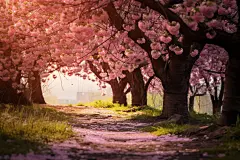 春景花朵花卉白云天空树木晴空图片摄影图