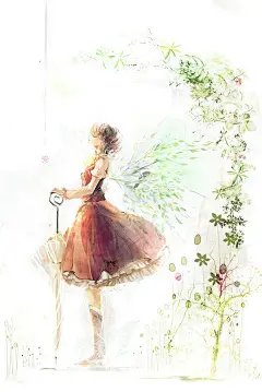 绘画 插画手绘 唯美 壁纸 希望的翅膀。。。 #水彩# #治愈系#