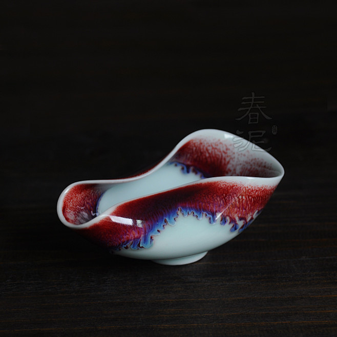 胭脂泪 陶瓷茶荷 红釉茶荷 【春泥陶艺】