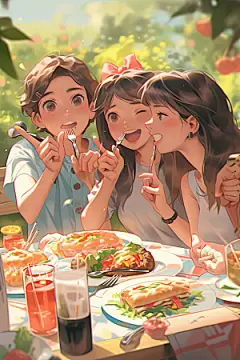 夏日聚会漫画风高清插画