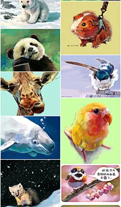 J97 超萌个性手绘可爱动物 儿童画水粉水彩油画插画 设计素材临摹-淘宝网