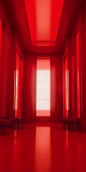 red room with large windows and red ceilings, in the style of uhd image, energetic lines, confessional