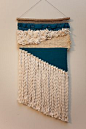 teal asymmetrical / tapestry wall hanging / weaving with cotton and wool / textile art