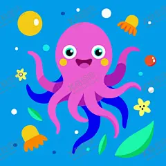 儿童画章鱼 【酷图网】幼儿形态,八爪鱼插图,矢量八爪鱼,矢量图,插图,海报,广告素材,海洋生物