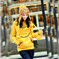 秋装新款女韩版潮女通勤休闲卫衣女装外套 带帽黄色卫衣
 