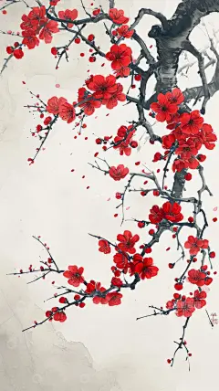 手绘水墨山水画梅花中国风复古古风海报背景高清模板免费下载-趣麦麦图