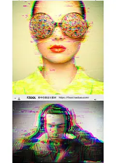 小故障效果 平面设计素材错位调色色差艺术抖动模板海报AI PS动作-淘宝网