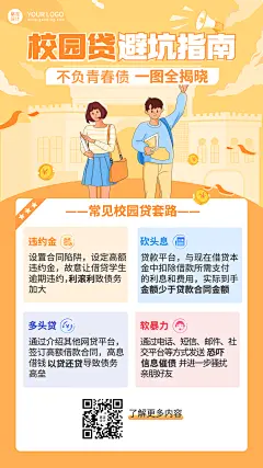金融保险校园贷避坑指南插画海报