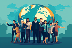 地球卡通联合国国际友人不同肤色人物插画