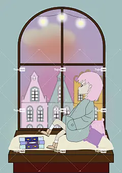 女孩 窗户 城市 夜晚 自然 快乐的 惬意 图书 女士 夜空