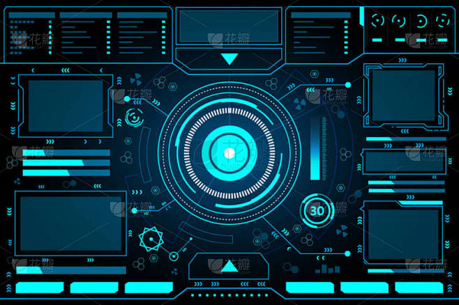 控制面板抽象技术界面 hud 在黑色背景矢量设计上的应用.