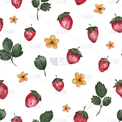 红色草莓在一个白色的背景，水彩插图。可爱的纹理婴儿纺织品，织物设计，包装，剪贴簿，壁纸等。