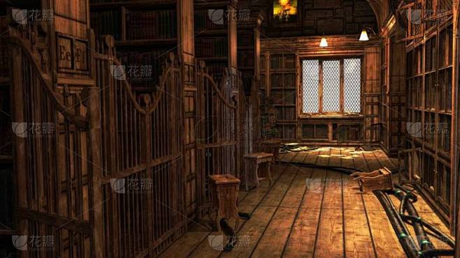 学院建筑图书馆幻想建筑，3D插图，3D渲染