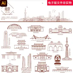中国江苏南京城市地标建筑剪影南京标志建筑南京会展背景城市素材AI素材