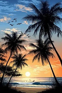 夏季元素插画创作