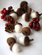 Felted Acorns - set of 10 in snow white