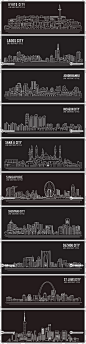 手绘线描简约世界著名城市地标建筑高楼线条EPS矢量设计素材S309