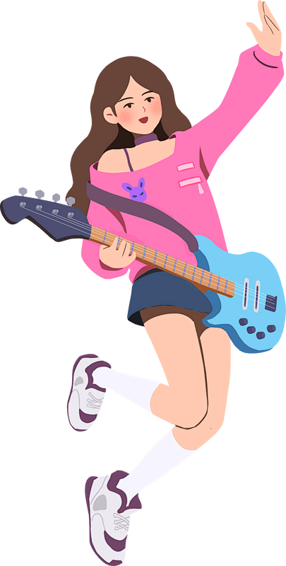 大学生文娱活动插画-弹吉他跃起的女孩