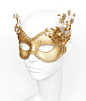 Pure Gold Masquerade Mask With Metallic Flowers -  Venetian Style Masquerade Ball Mask With Gold Flowers - For Prom, Costume Party, Wedding